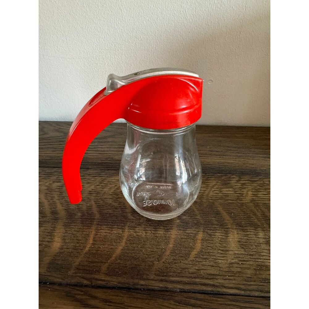 Vintage Halco syrup bottle syrup dispenser chrome trigger open, red top & handle